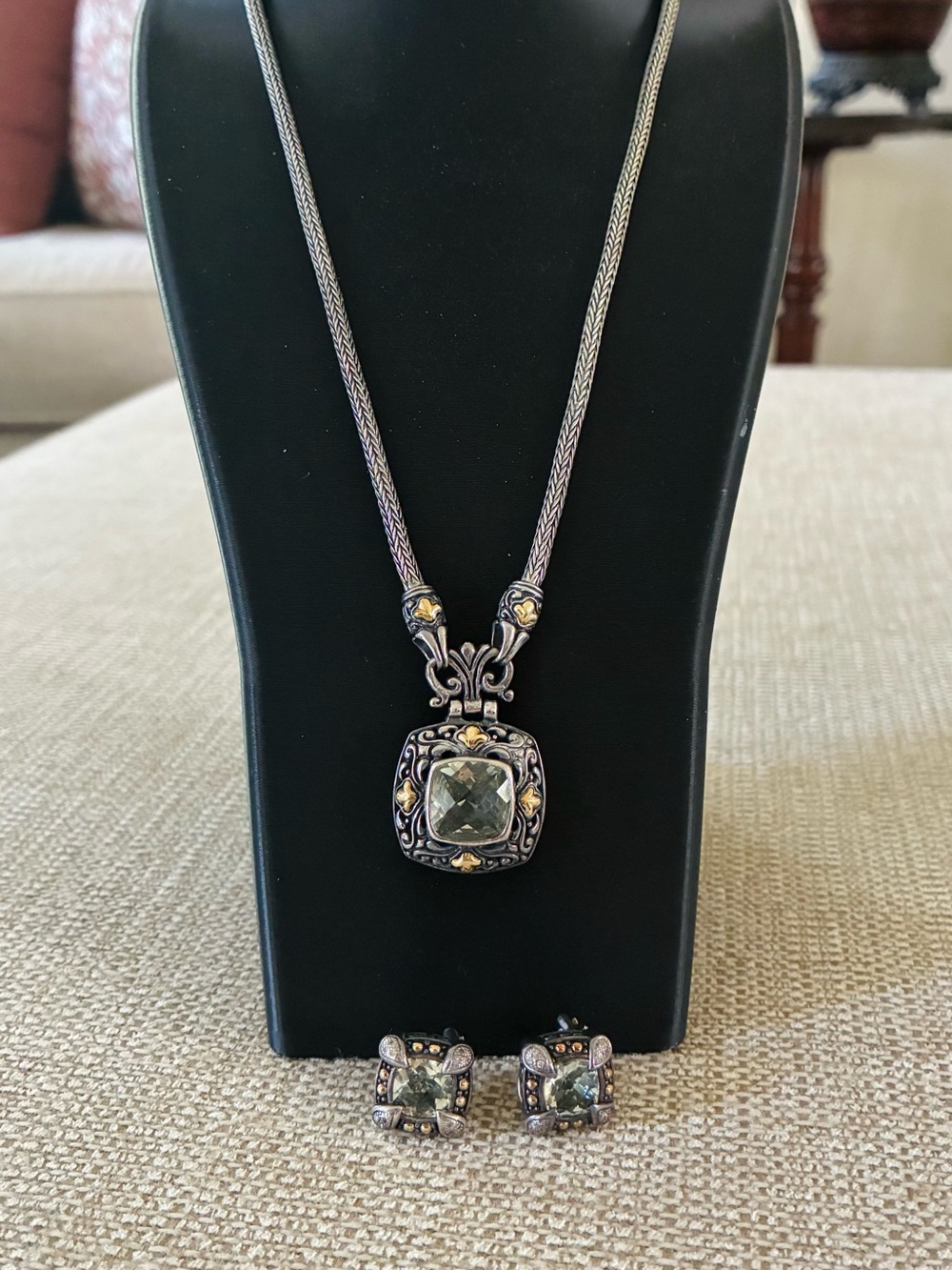 Samuel B. Benham 18K Gold Sterling Silver Balinese Necklace & Earrings Amethyst